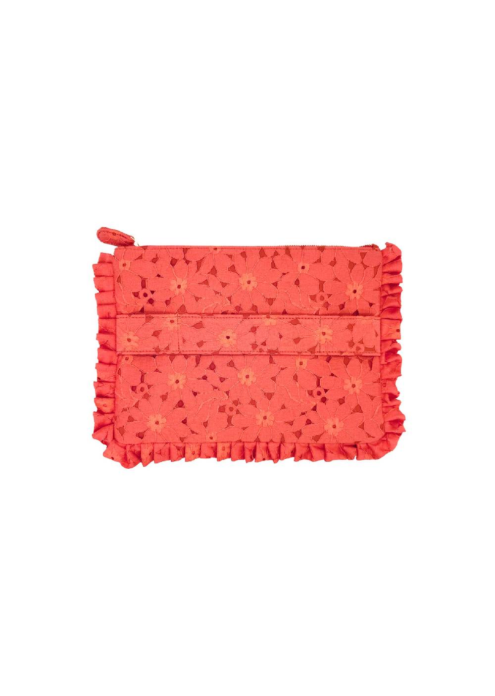 Luisa Beccaria Pochette Piccola A Mano In Pizzo Floreale Corallo Sostegno trimestrale