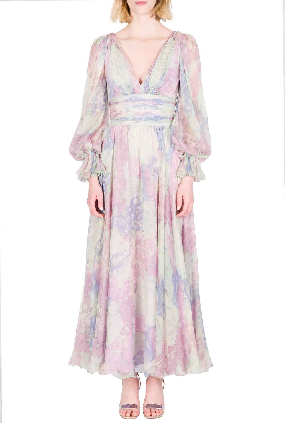 Luisa Beccaria Abito in chiffon stampato Luna con fiori astratti Super sconto