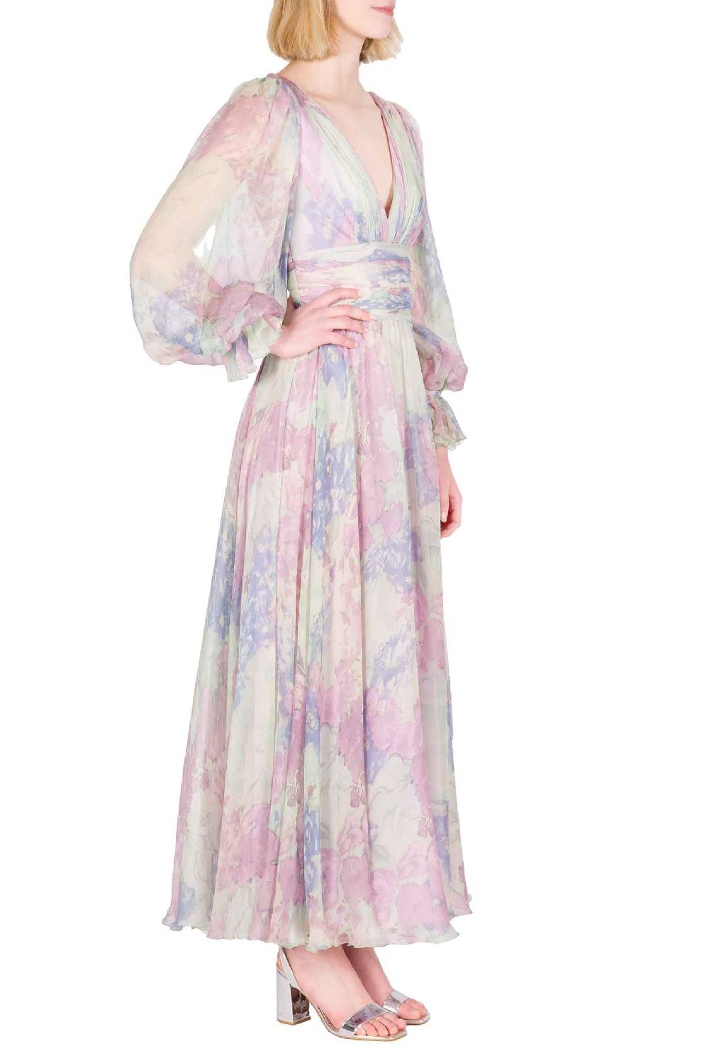 Luisa Beccaria Abito in chiffon stampato Luna con fiori astratti Super sconto