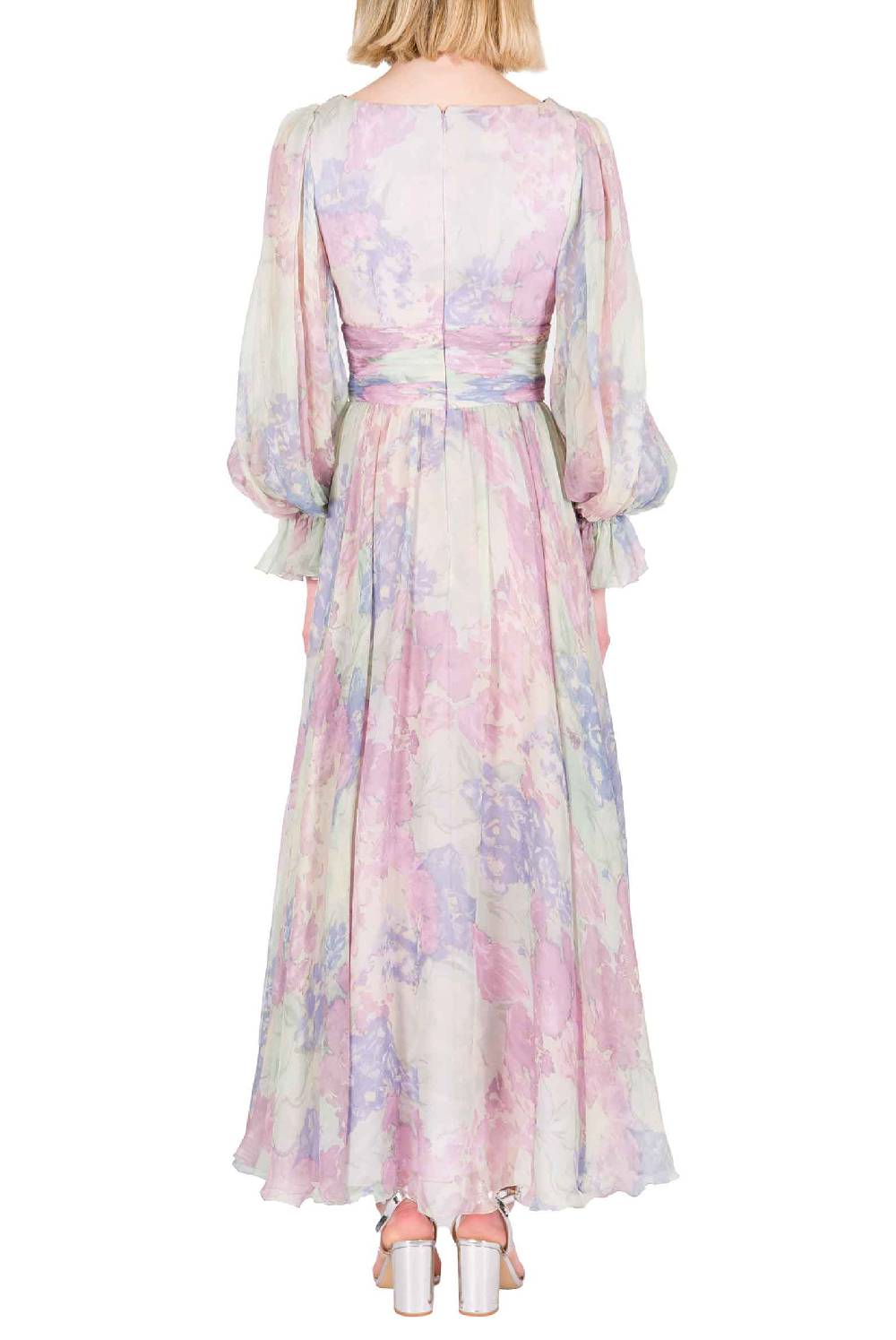 Luisa Beccaria Abito in chiffon stampato Luna con fiori astratti Super sconto