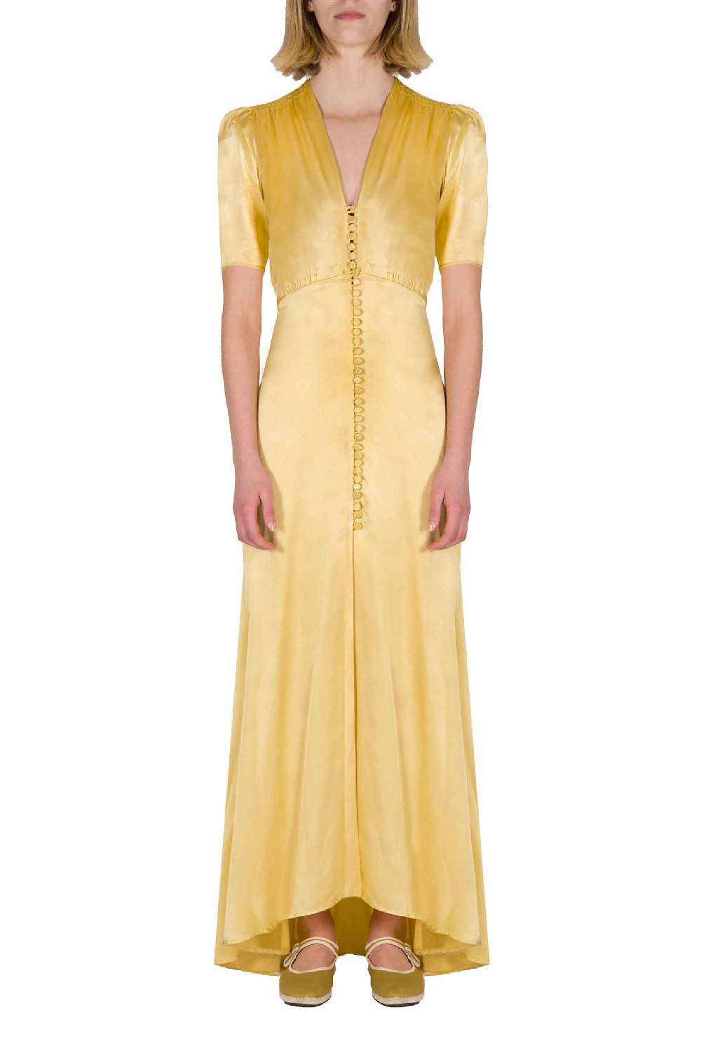 Luisa Beccaria Abito Bottoncino in Seta Giallo 50% di sconto con spedizione gratuita