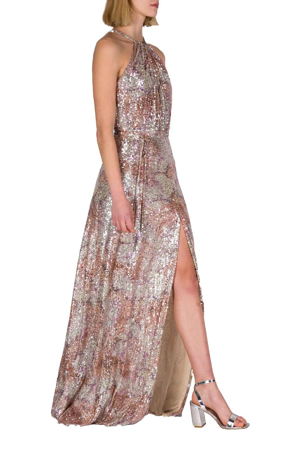 Luisa Beccaria Abito in paillettes marmorizzate con scollo all'americana Trasporto libero internazionale