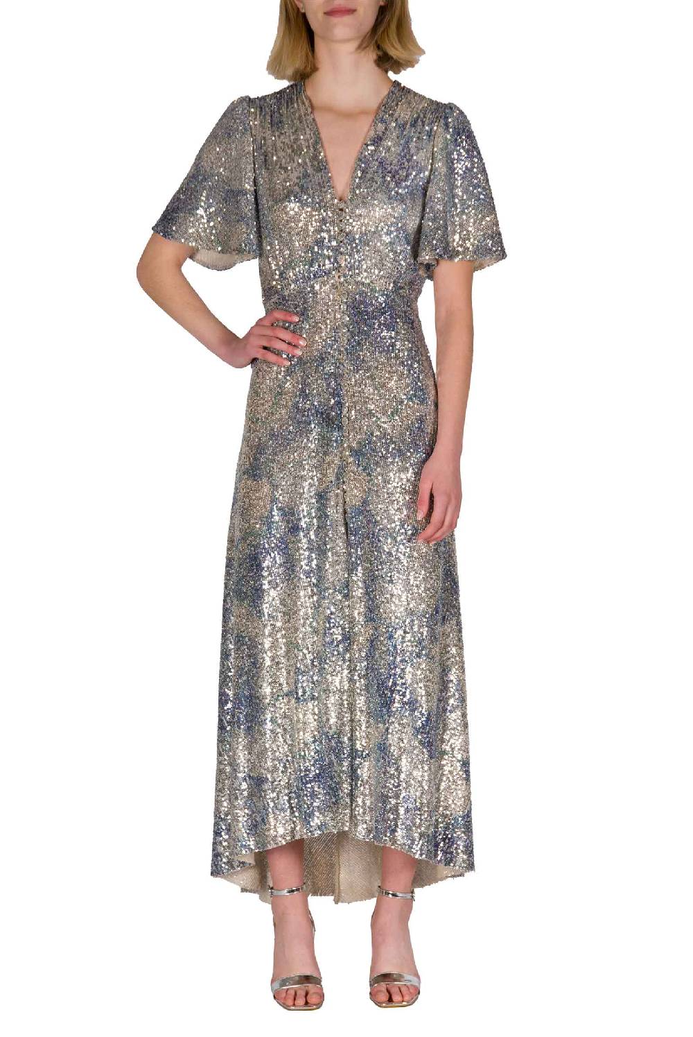 Luisa Beccaria Abito bottoncino con paillettes marmorizzate Duty-free