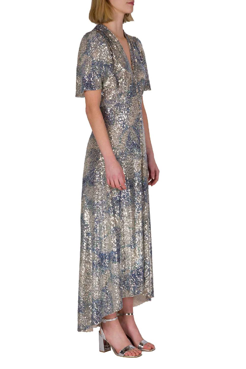 Luisa Beccaria Abito bottoncino con paillettes marmorizzate Duty-free