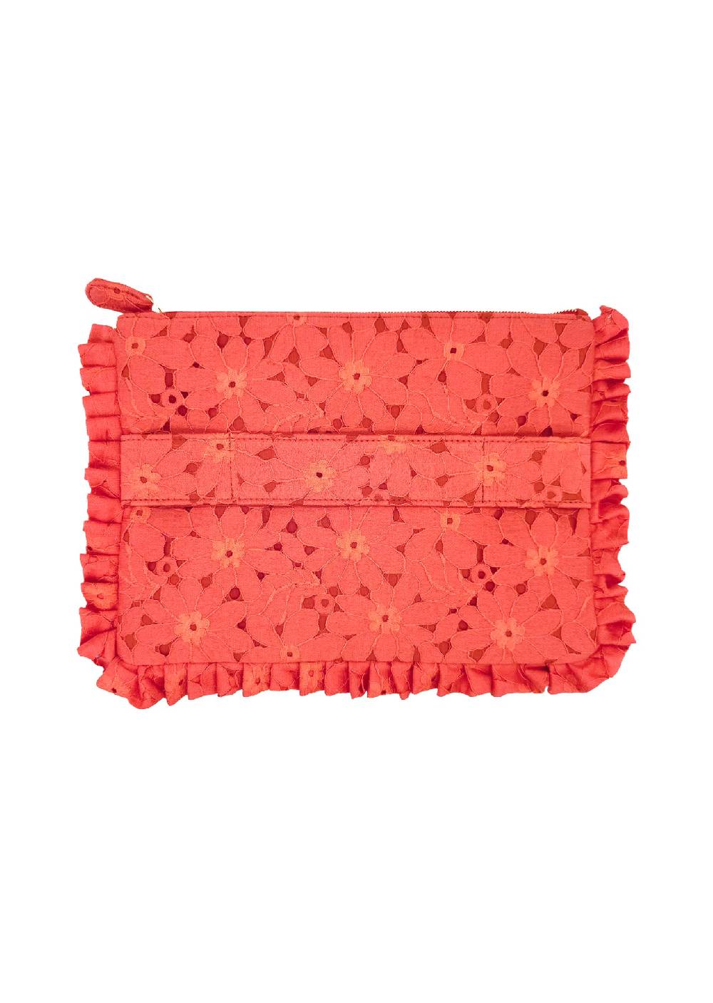 Luisa Beccaria Pochette grande a mano in pizzo floreale corallo 50% di sconto per tempo limitato