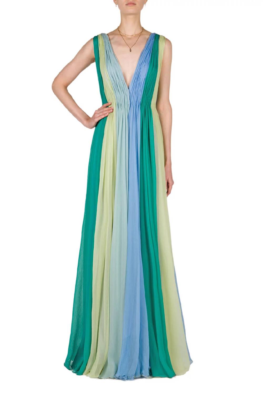 Luisa Beccaria Maxi abito in chiffon multicolore In Linea