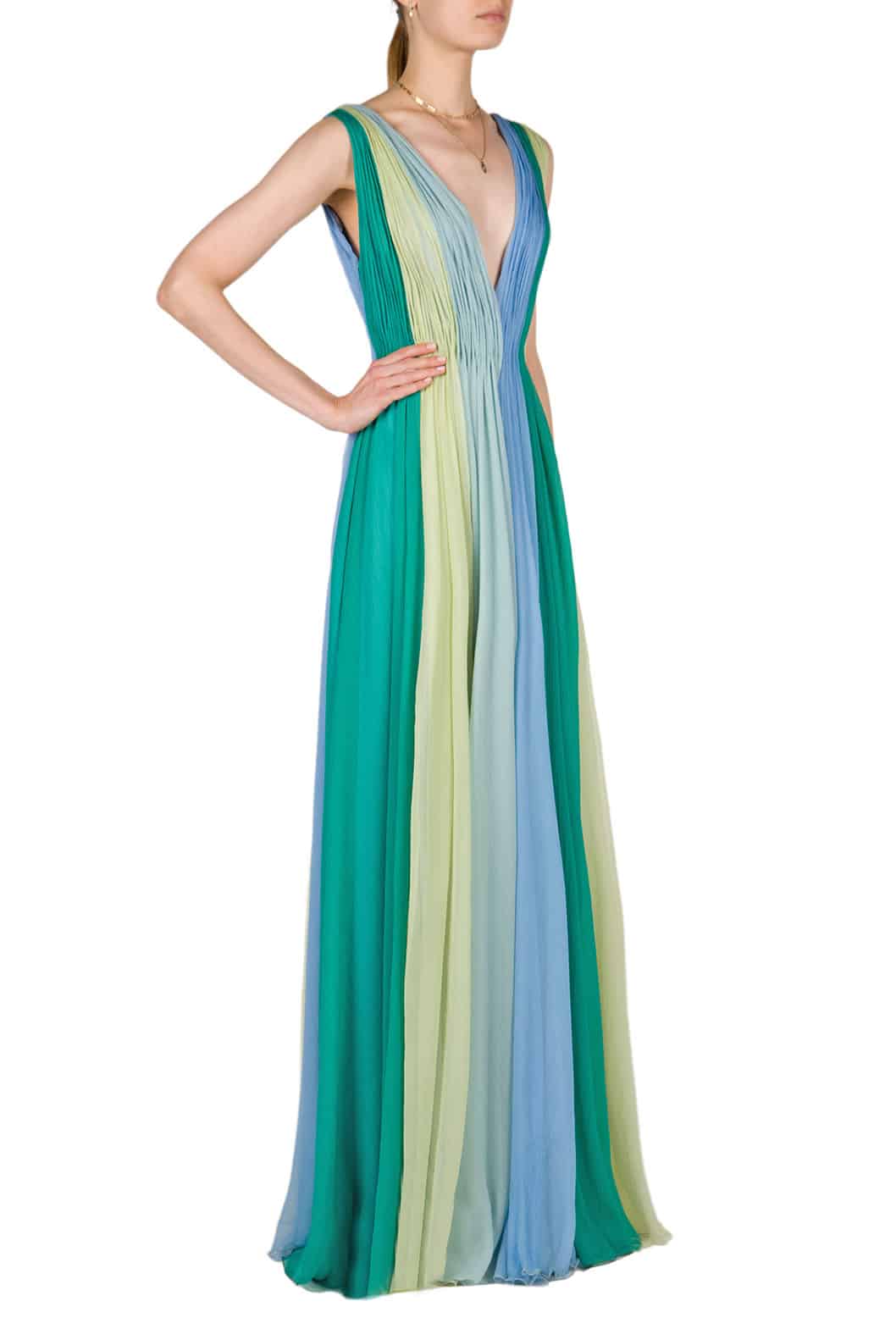 Luisa Beccaria Maxi abito in chiffon multicolore In Linea