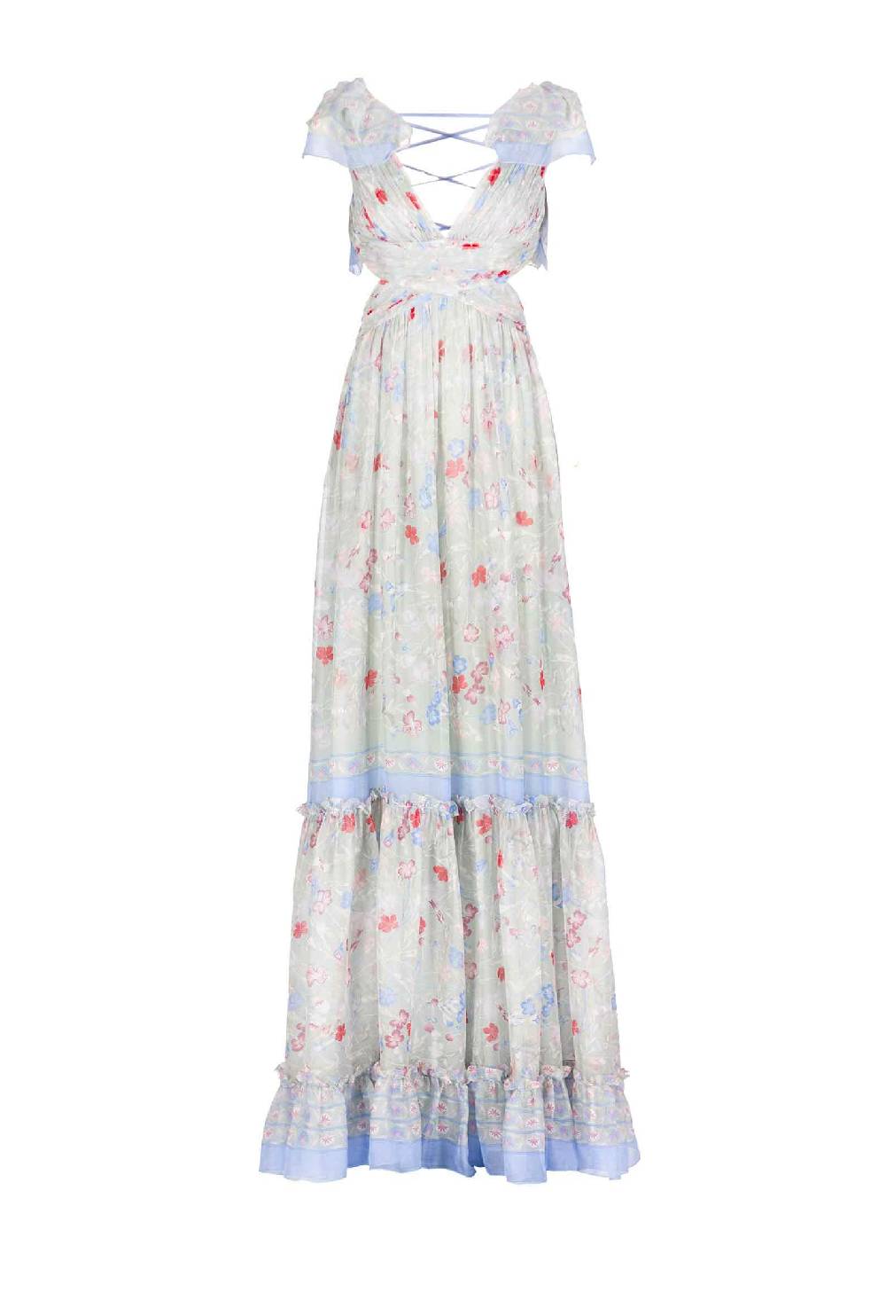 Luisa Beccaria Abito in chiffon stampato con schiena scoperta a fiori Gilly Negozi Online