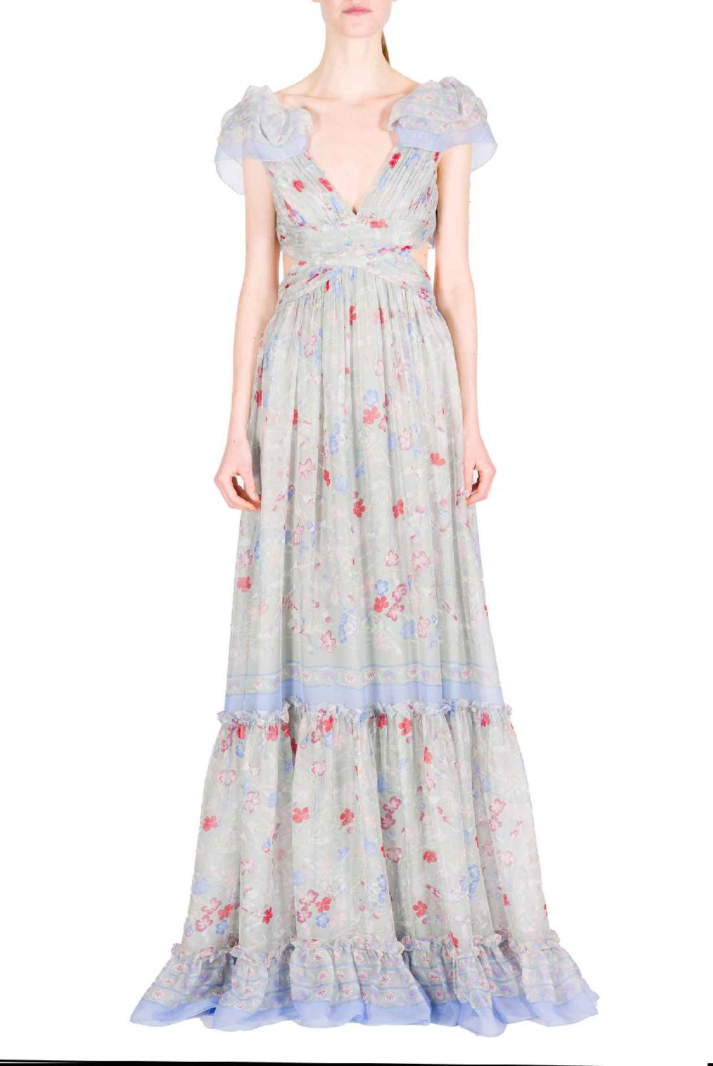 Luisa Beccaria Abito in chiffon stampato con schiena scoperta a fiori Gilly Negozi Online