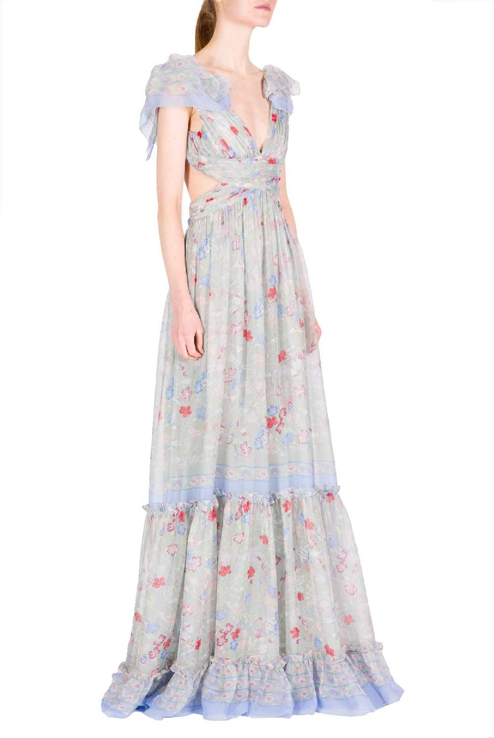Luisa Beccaria Abito in chiffon stampato con schiena scoperta a fiori Gilly Negozi Online