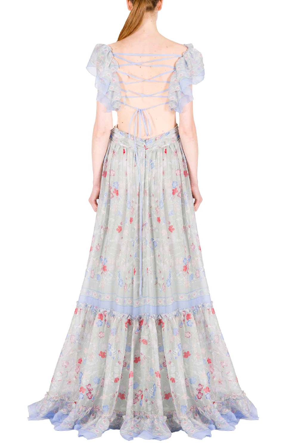 Luisa Beccaria Abito in chiffon stampato con schiena scoperta a fiori Gilly Negozi Online