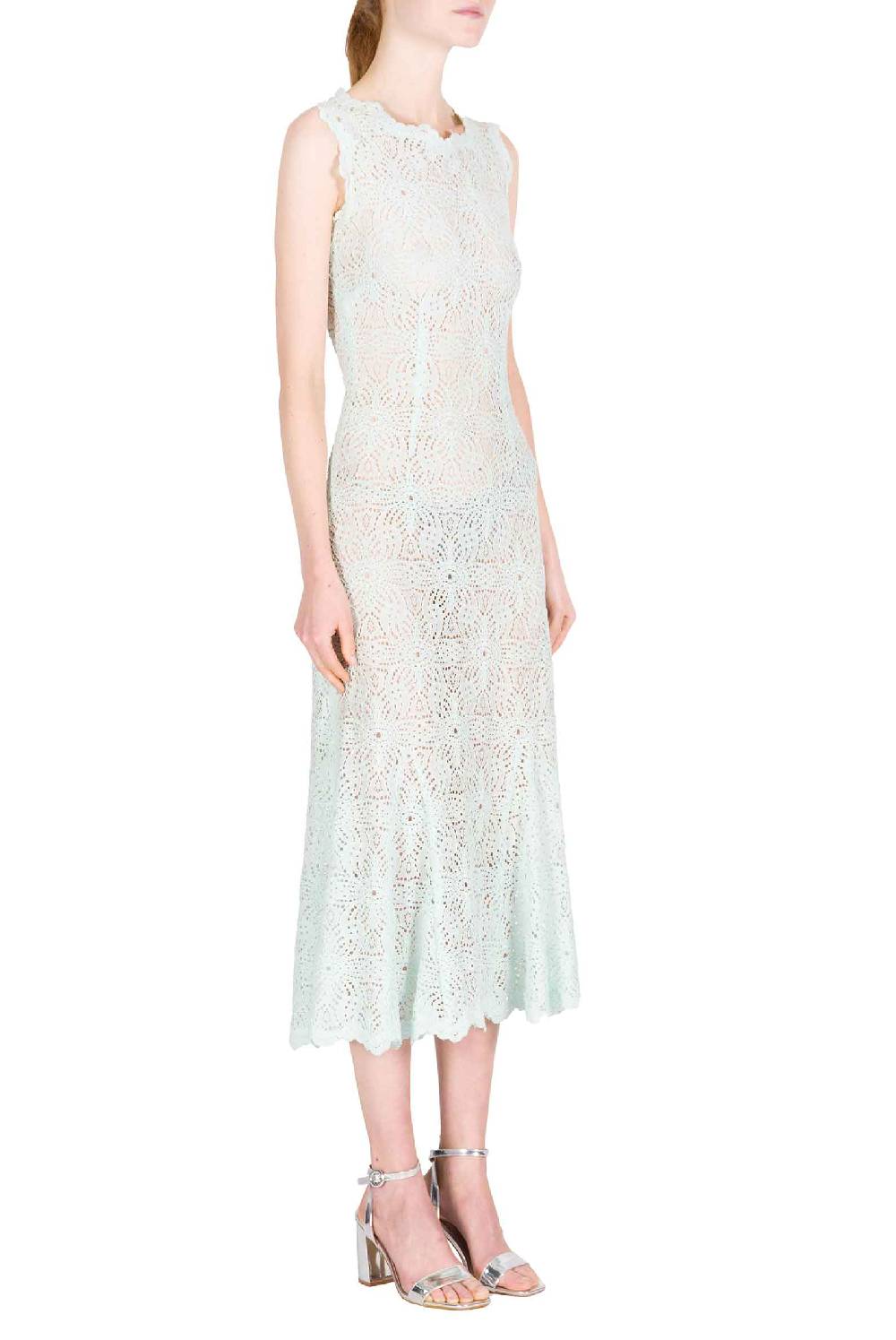 Luisa Beccaria Abito midi in pizzo blu ghiaccio Economico