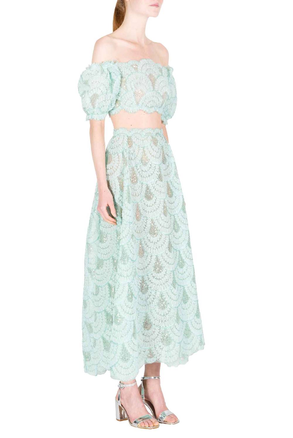 Luisa Beccaria Maniche a sbuffo in tulle con paillettes e spalle scoperte Outlet