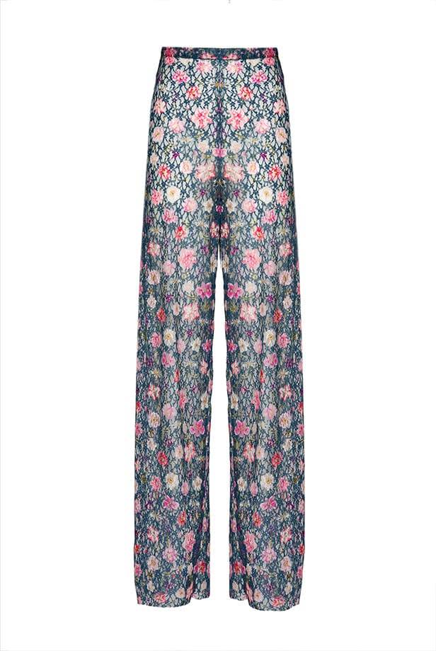 Luisa Beccaria Pantaloni svasati a vita alta in georgette con stampa floreale Saldi
