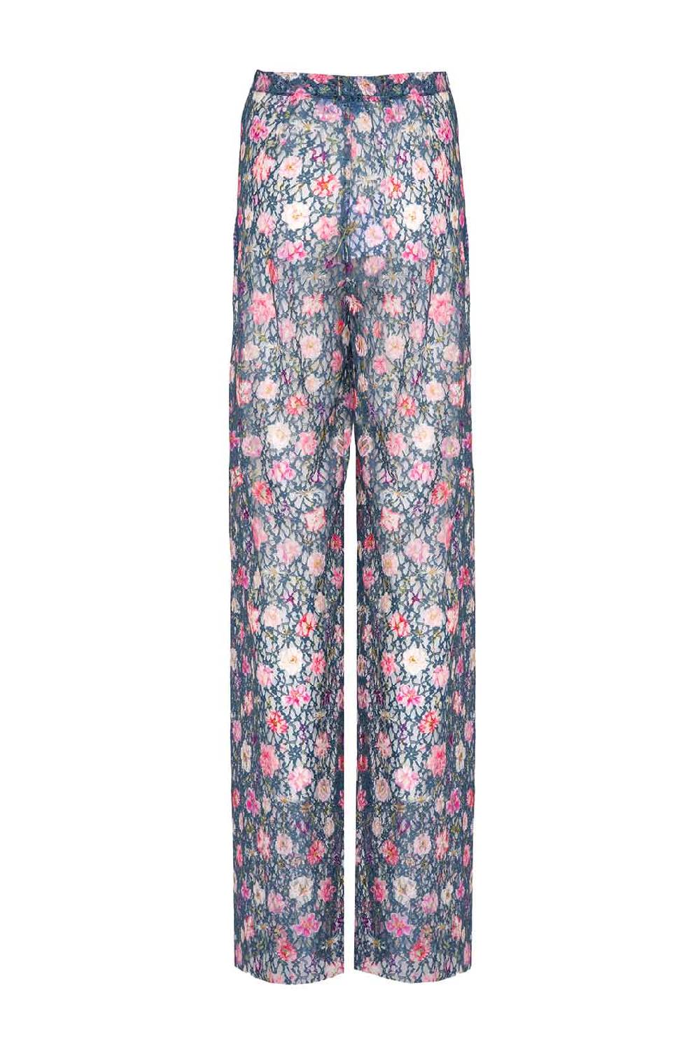 Luisa Beccaria Pantaloni svasati a vita alta in georgette con stampa floreale Saldi