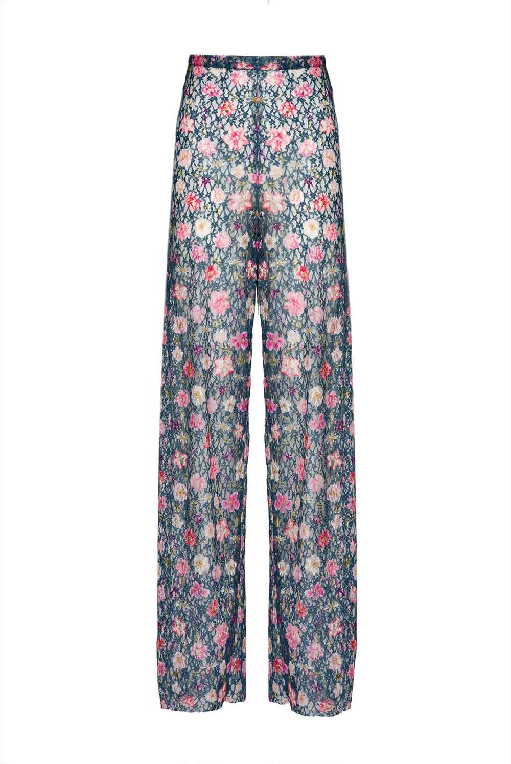 Luisa Beccaria Pantaloni svasati a vita alta in georgette con stampa floreale Saldi