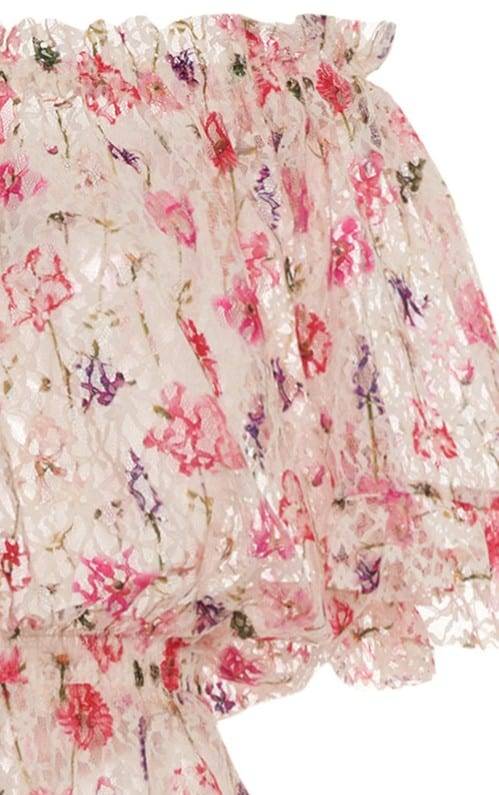 Luisa Beccaria Tuta in pizzo con stampa floreale con spalle scoperte Vendita Calda