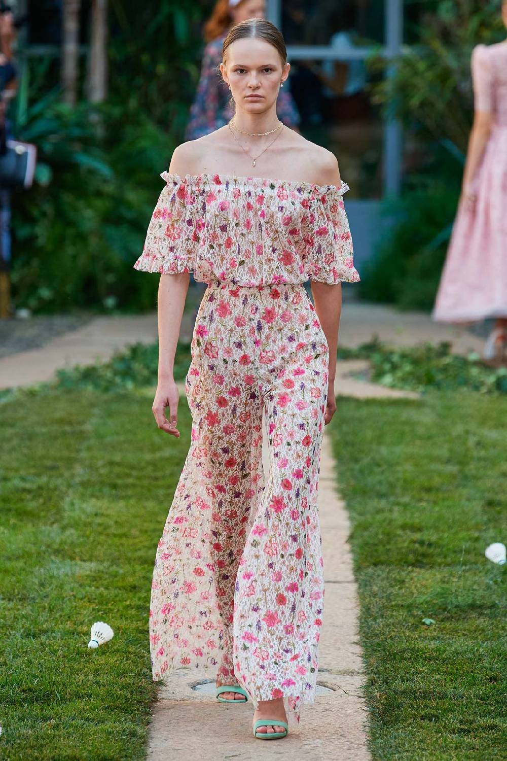 Luisa Beccaria Tuta in pizzo con stampa floreale con spalle scoperte Vendita Calda