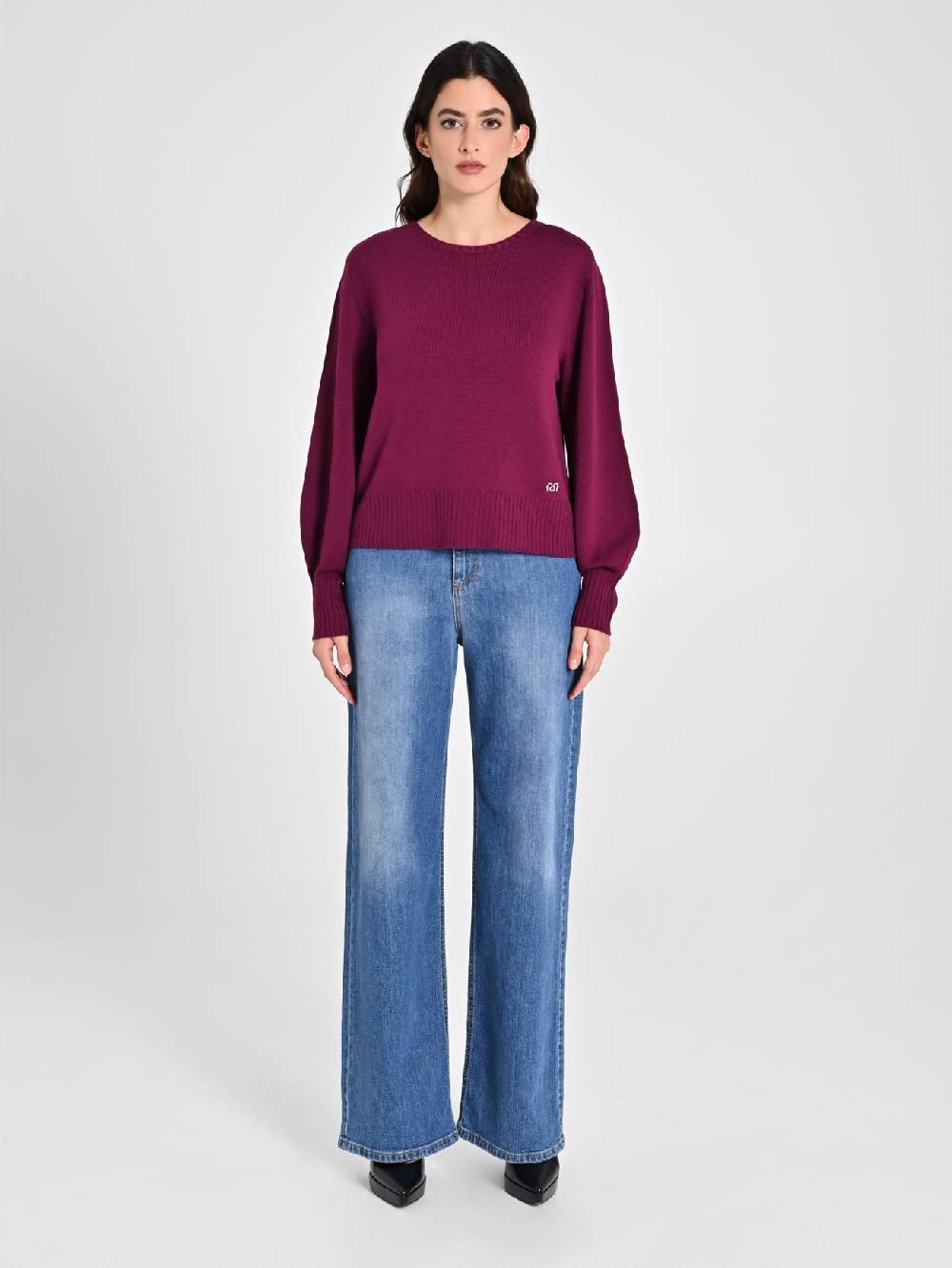 Rinascimento Maglioncino Lana Merino Extrafine Bordeaux Vendita Calda