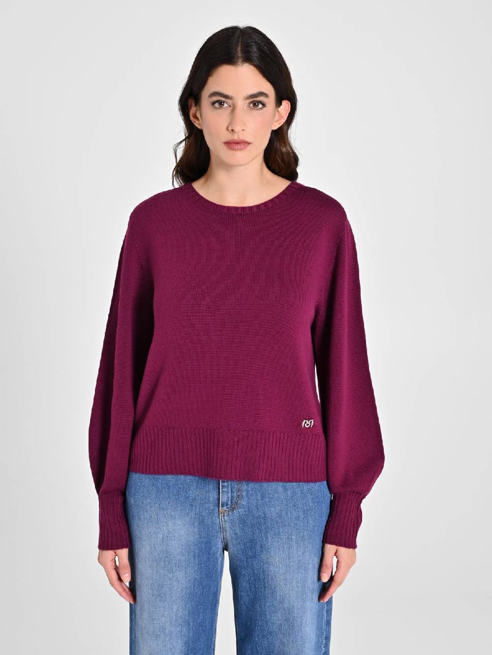 Rinascimento Maglioncino Lana Merino Extrafine Bordeaux Vendita Calda