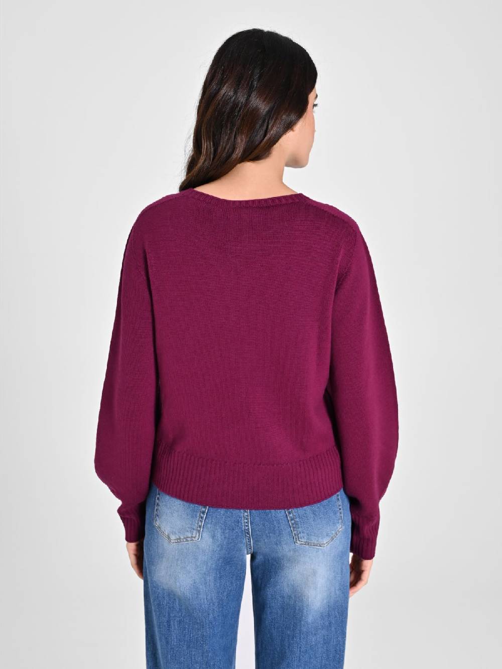 Rinascimento Maglioncino Lana Merino Extrafine Bordeaux Vendita Calda