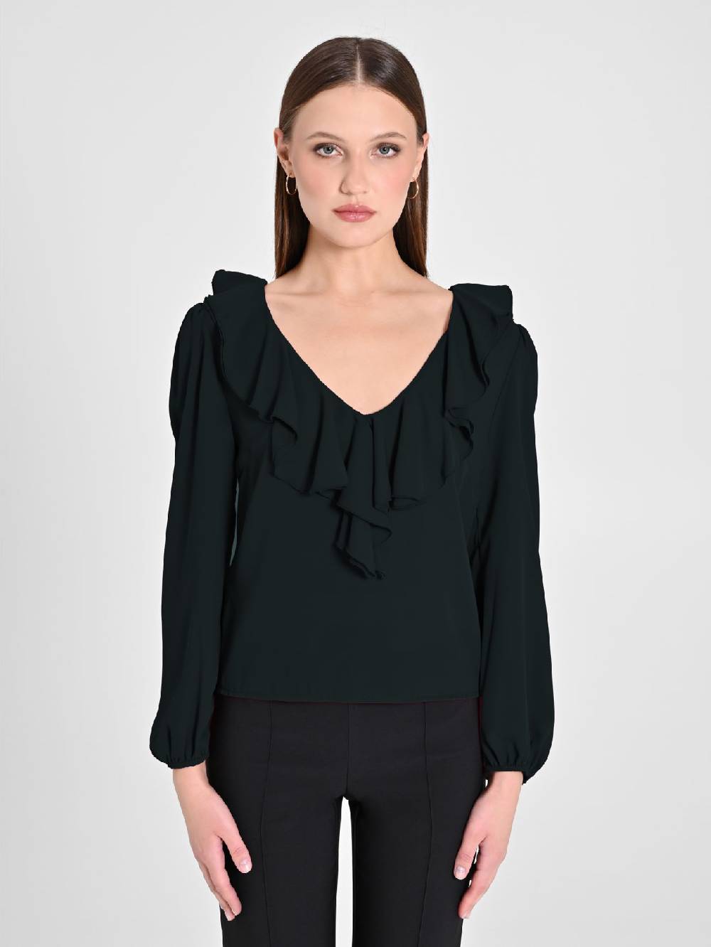 Rinascimento Blusa Nera con Rouche Nuovo