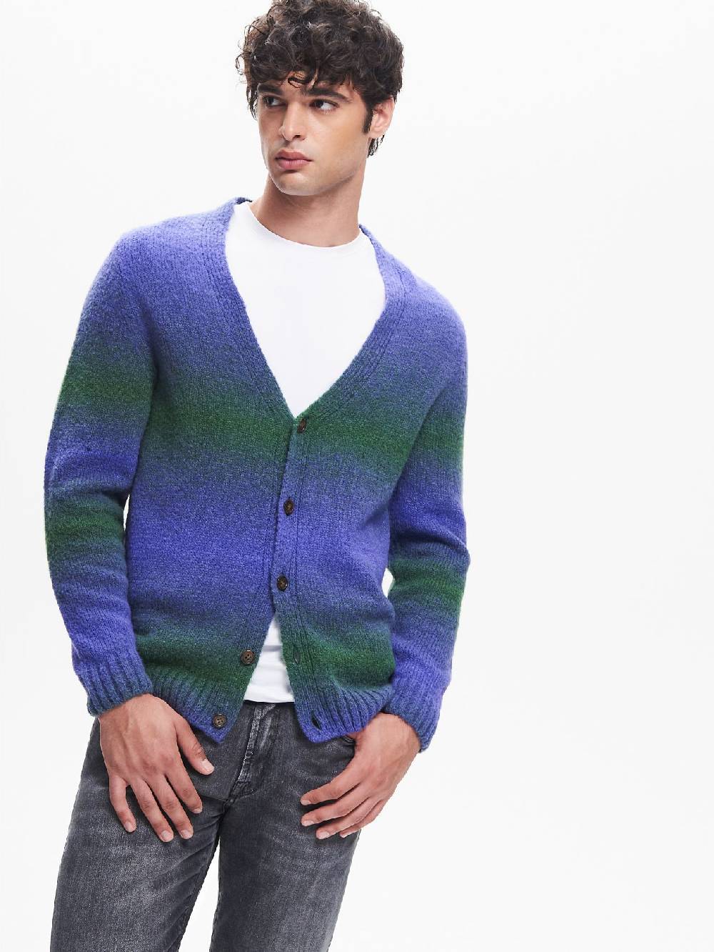 Rinascimento Cardigan Uomo effetto Degradè Verde QB24 Qualità Garantita