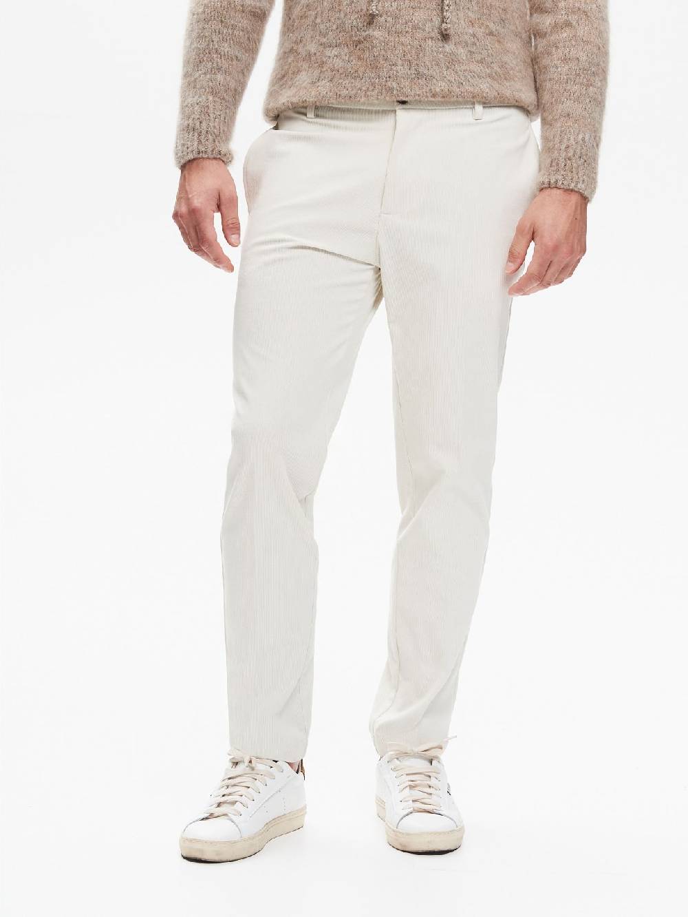 Rinascimento Pantaloni Regular-Fit Uomo Velluto Avorio QB24 Vendita Economica