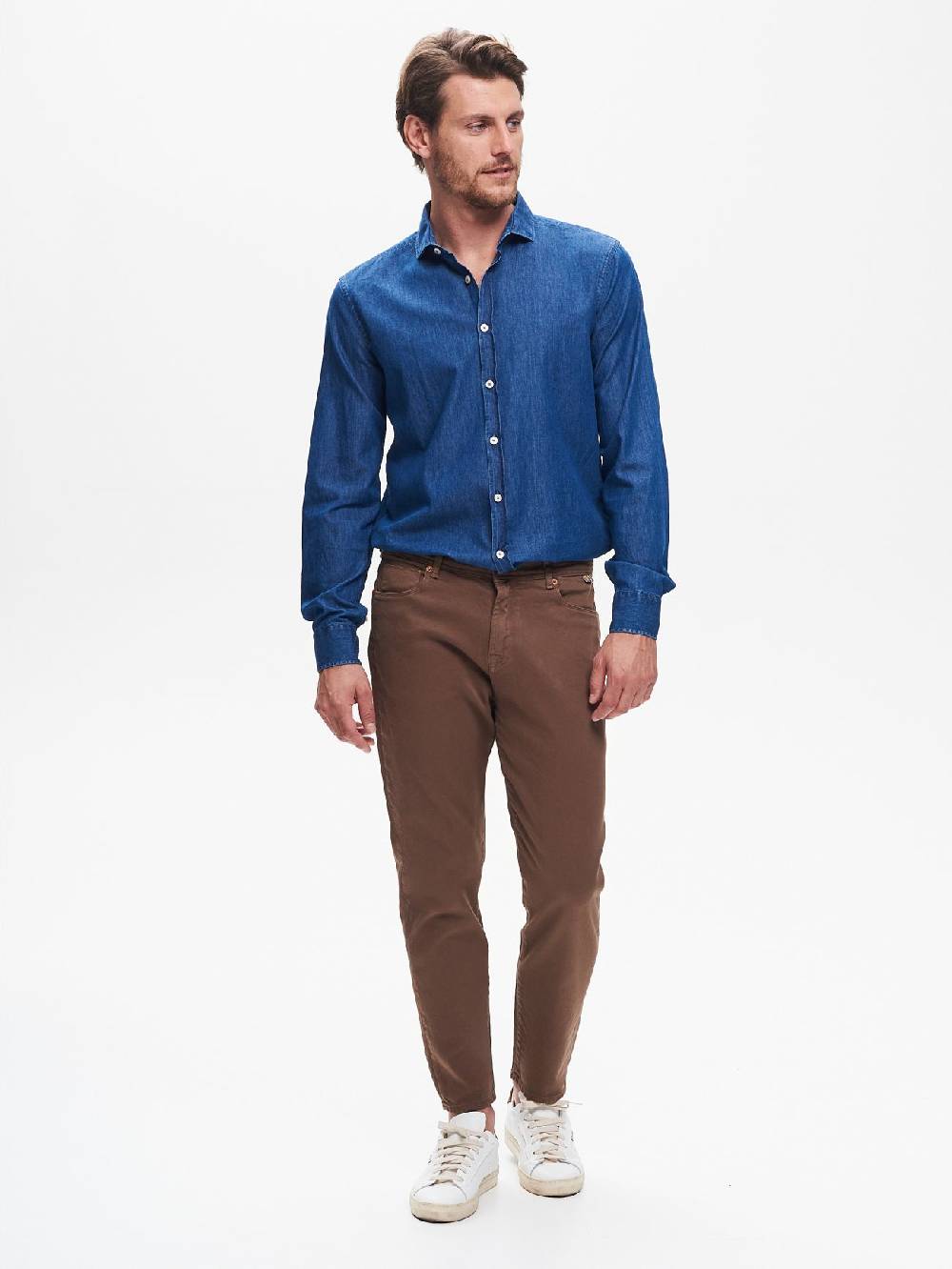 Rinascimento Camicia in Denim Uomo Lavaggio Medio Blu QB24 I Più Venduti