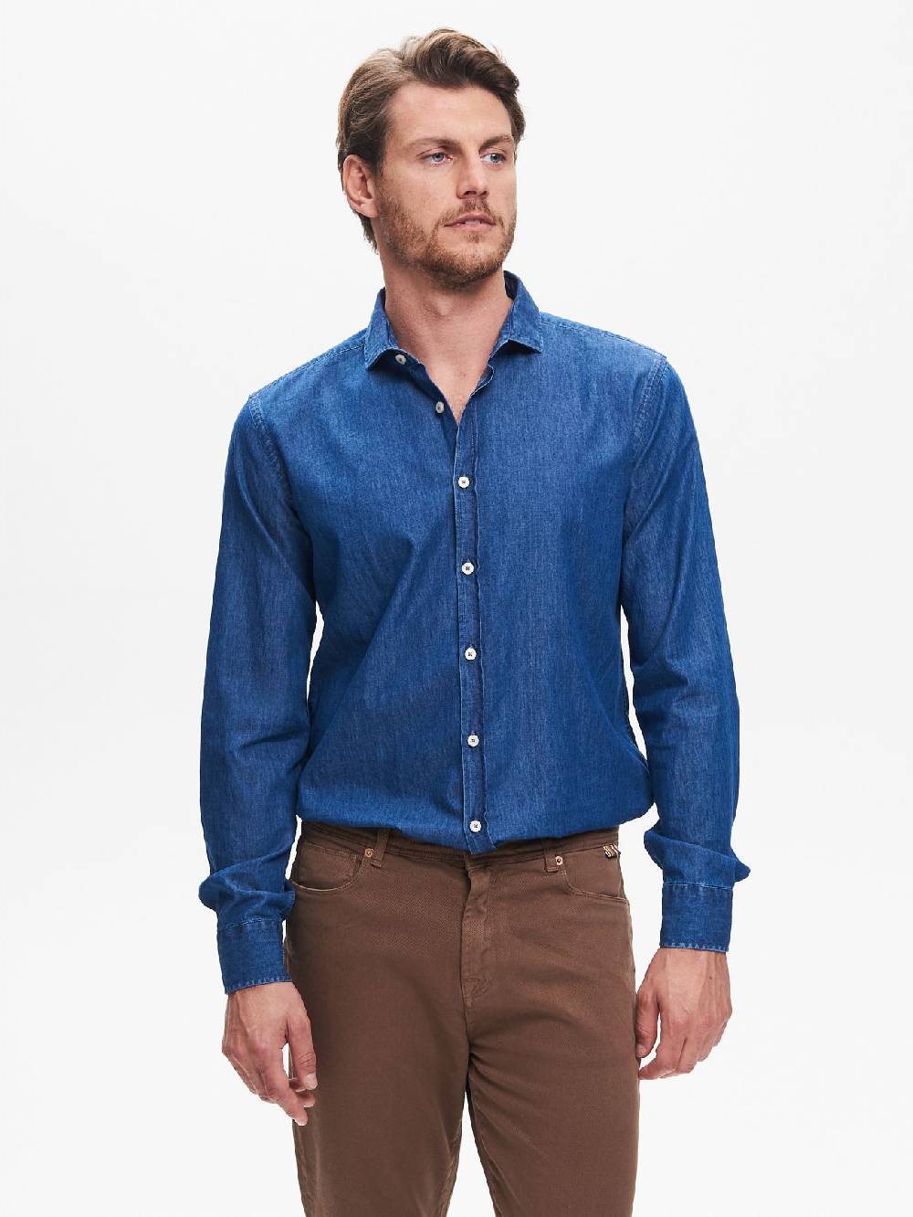 Rinascimento Camicia in Denim Uomo Lavaggio Medio Blu QB24 I Più Venduti