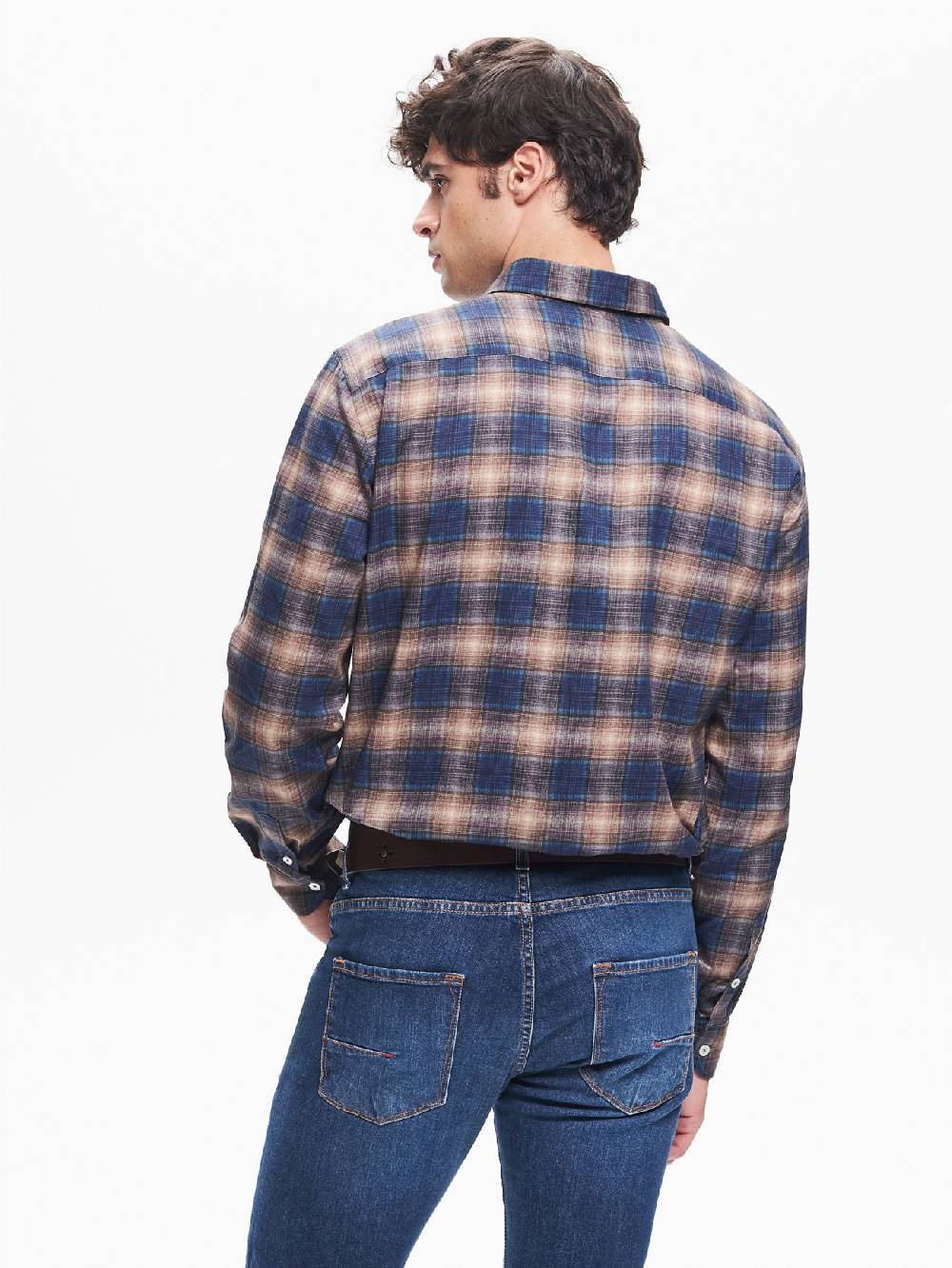 Rinascimento Camicia Check Uomo Collo alla Francese Blu QB24 Negozio