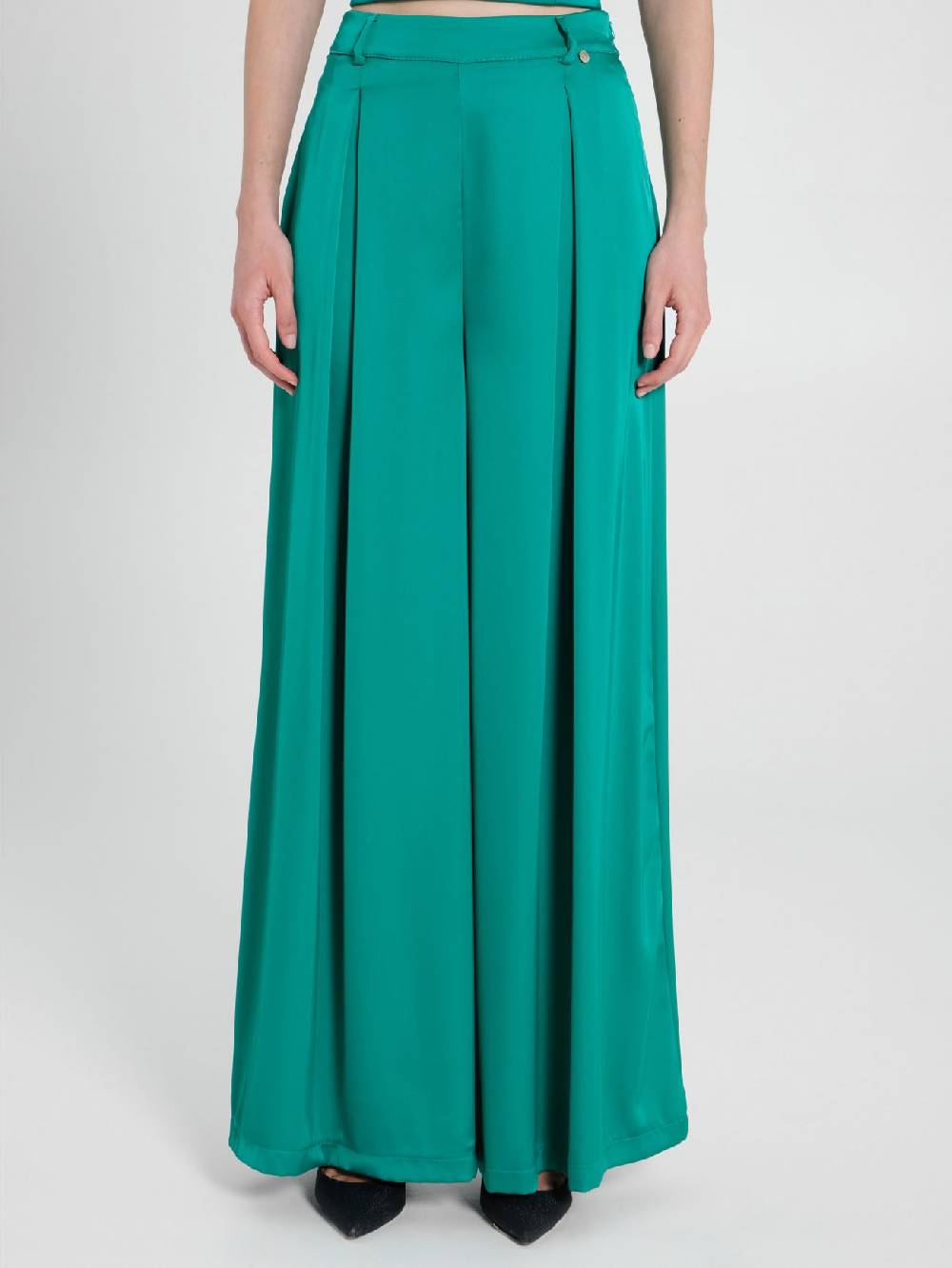 Rinascimento Pantaloni Palazzo in Satin Verde Giada Italia