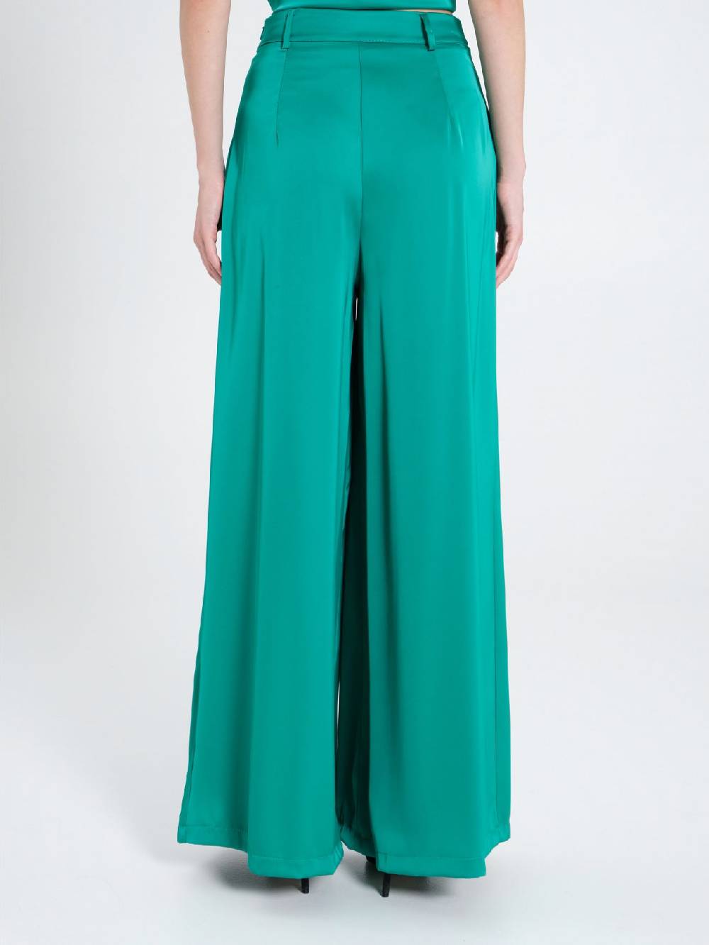 Rinascimento Pantaloni Palazzo in Satin Verde Giada Italia