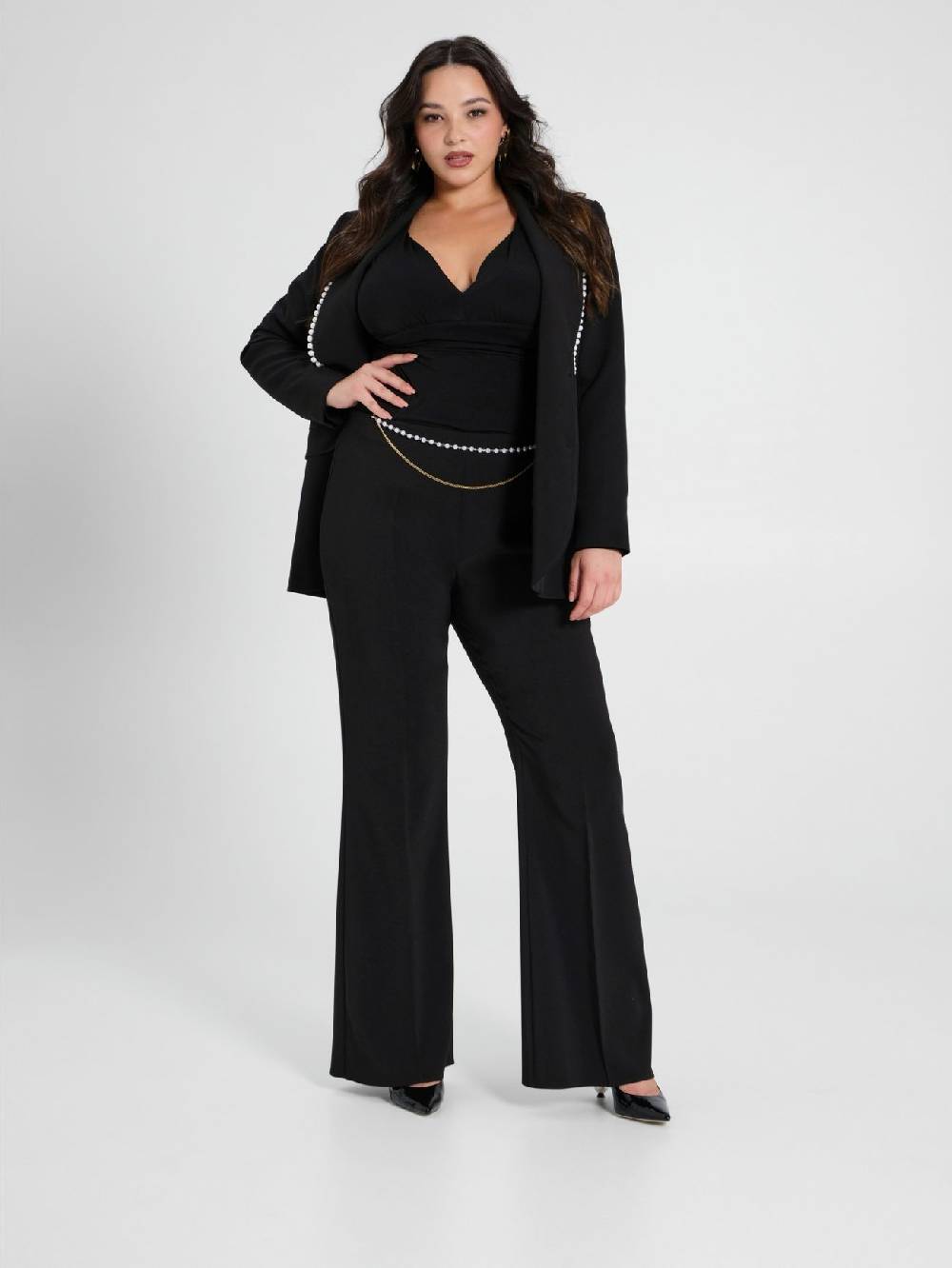 Rinascimento Pantaloni Flared Curvy con Perle Economico