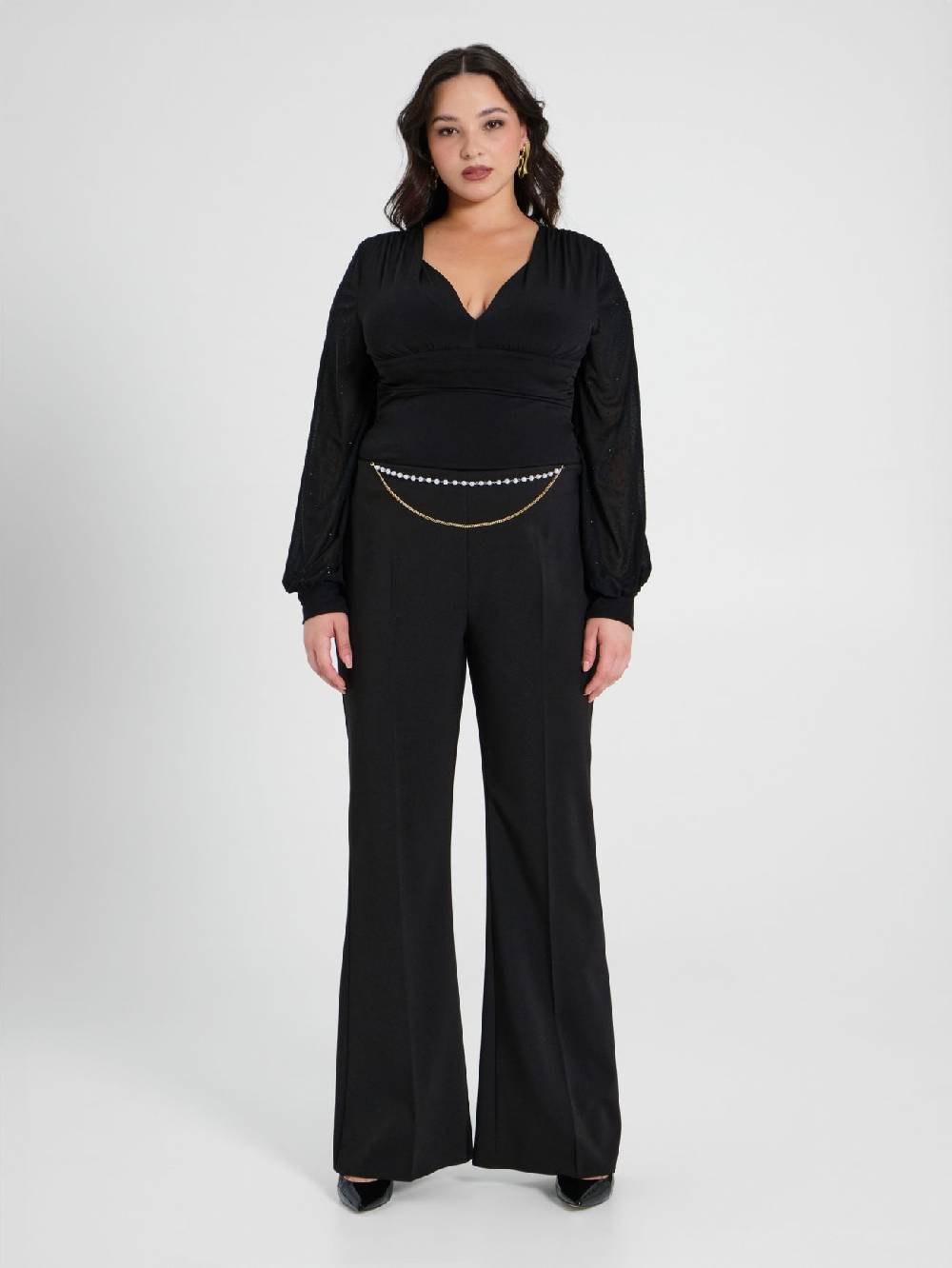 Rinascimento Pantaloni Flared Curvy con Perle Economico
