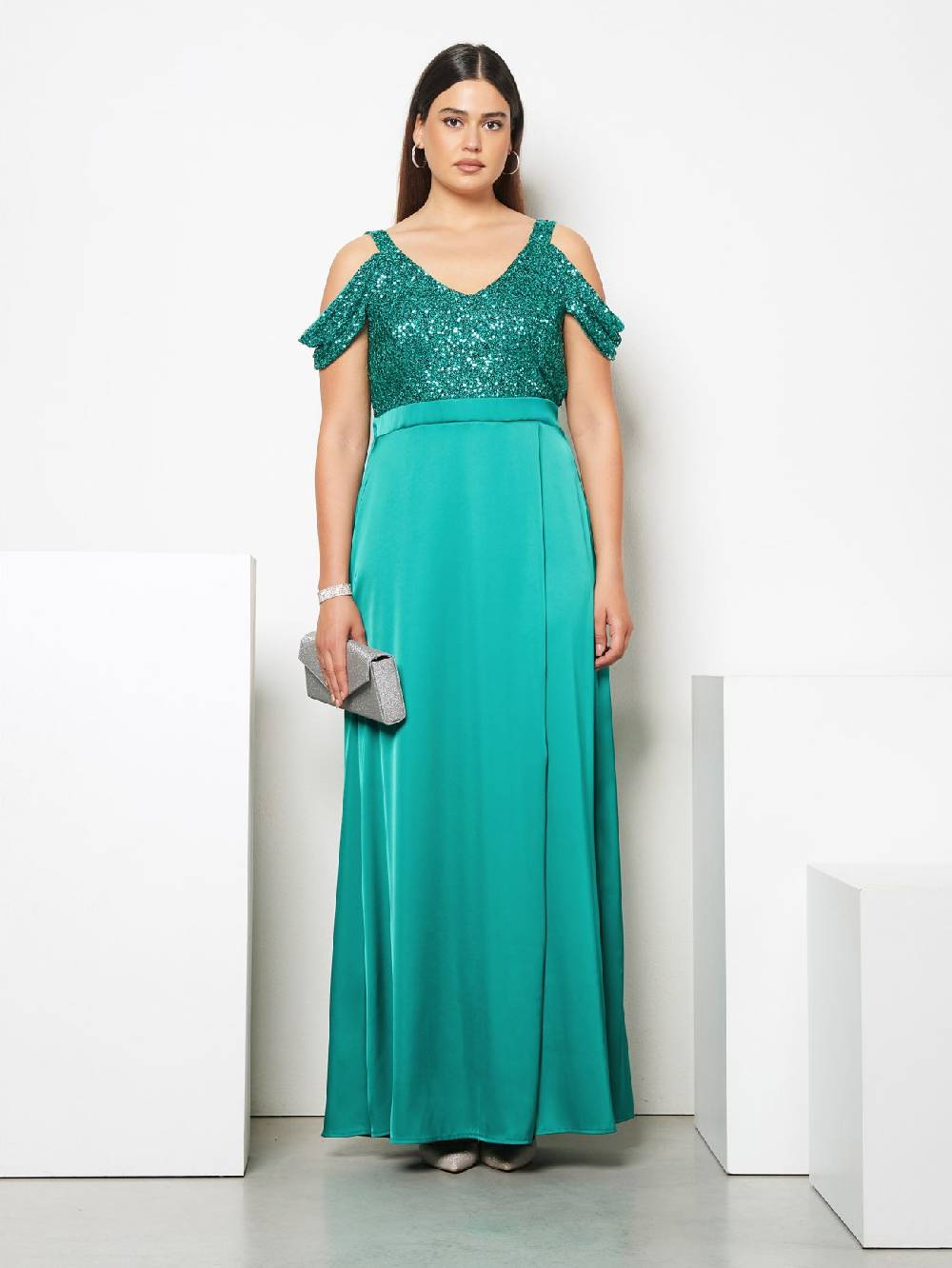 Rinascimento Abito Lungo Curvy Paillettes & Raso Nuova