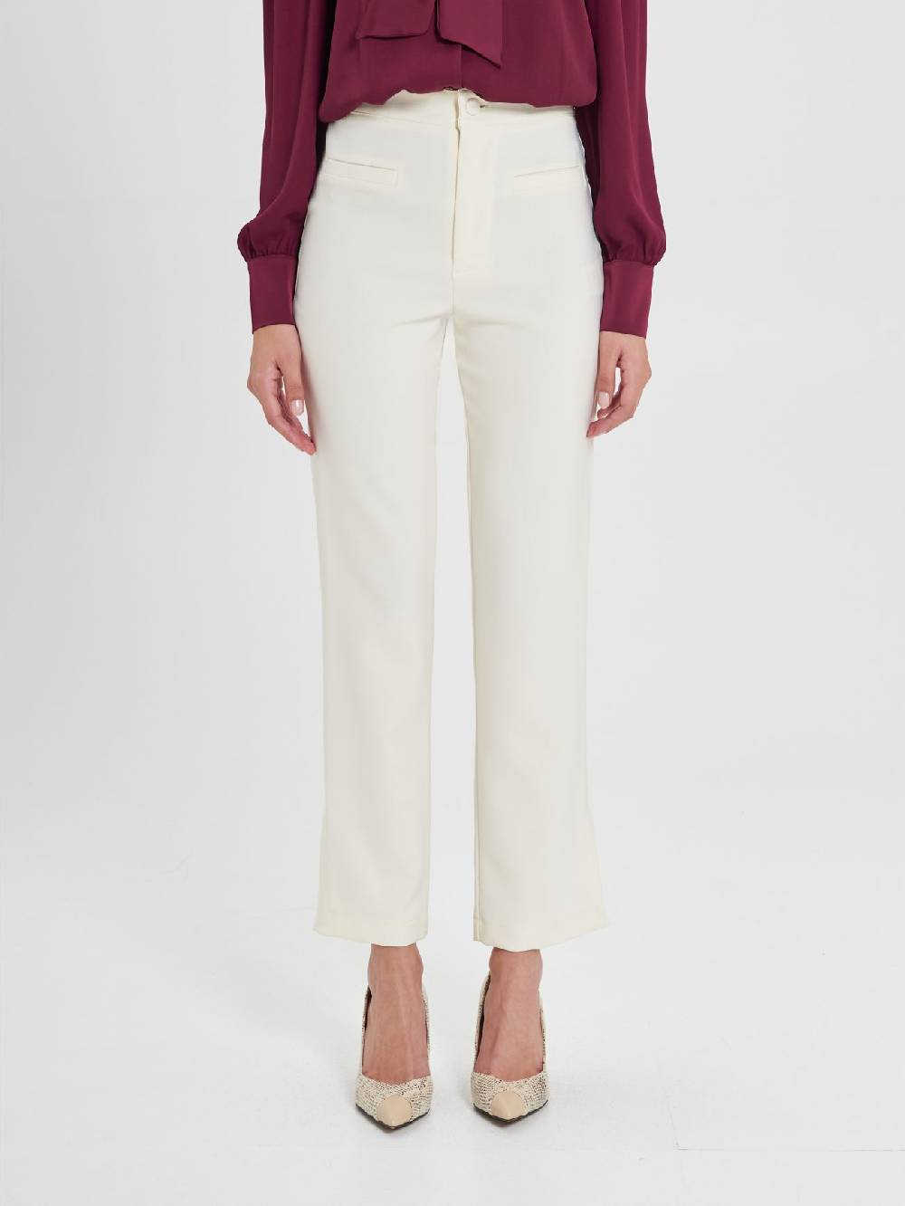 Rinascimento Pantaloni Bianchi in Cadi Operato Donna Qualità Garantita