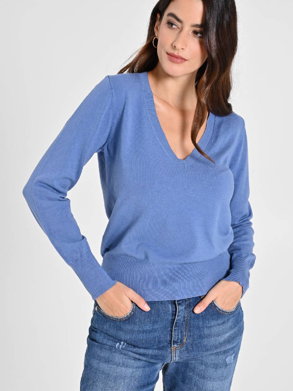 Rinascimento Maglia con Scollo a "V" Blu Avio Ecotec® Presa