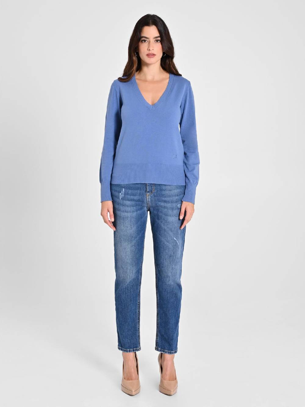 Rinascimento Maglia con Scollo a "V" Blu Avio Ecotec® Presa