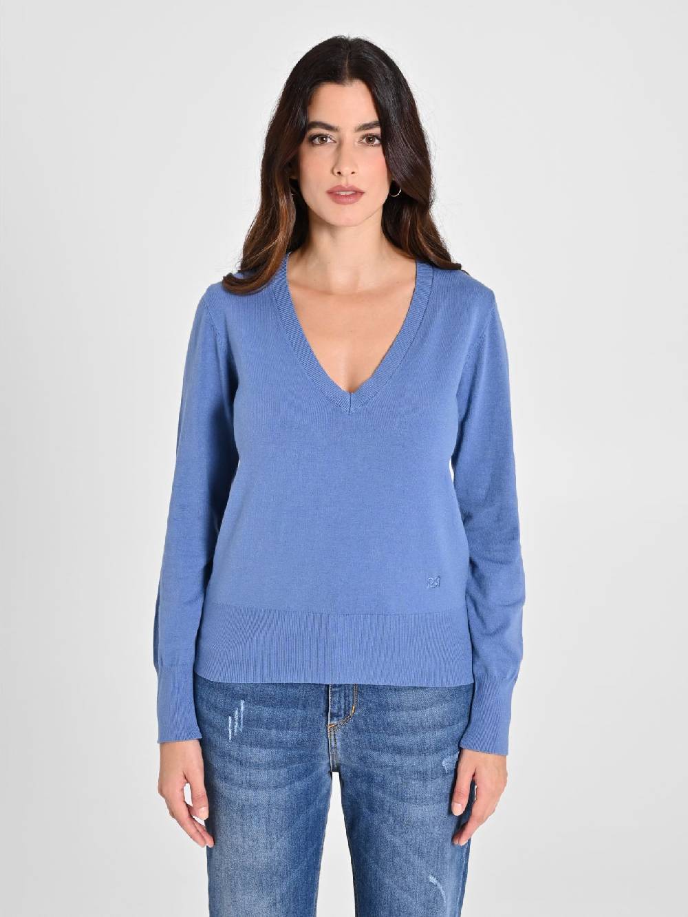 Rinascimento Maglia con Scollo a "V" Blu Avio Ecotec® Presa