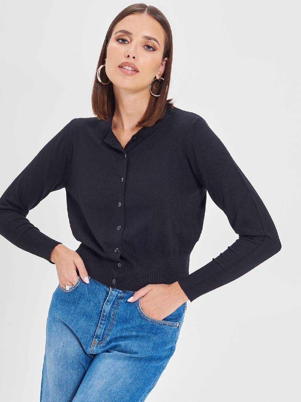 Rinascimento Cardigan Nero in Maglia Eco Vero® In Vendita