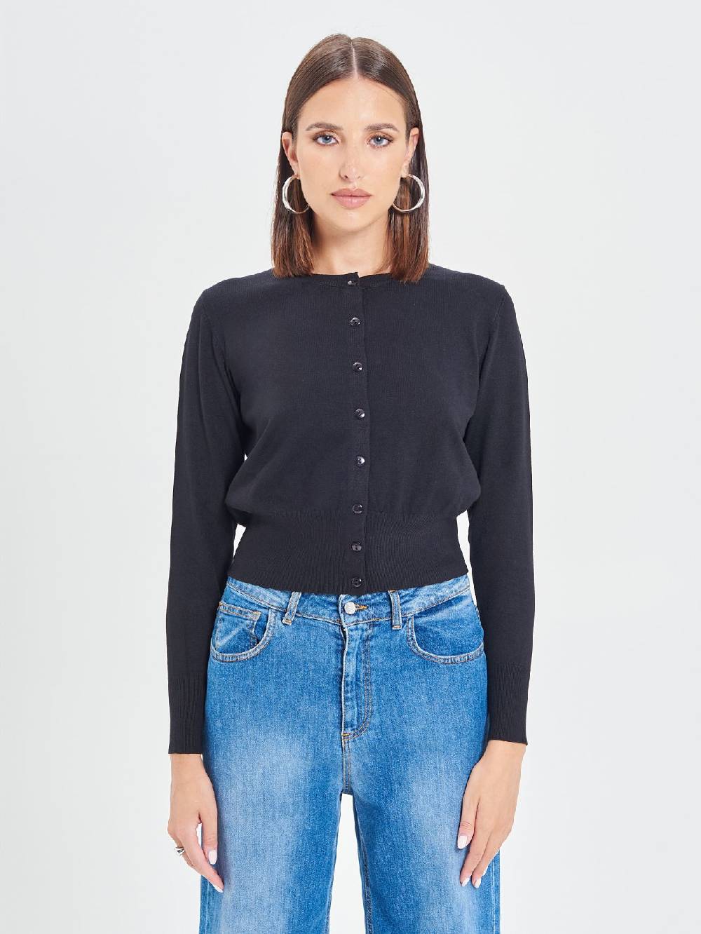 Rinascimento Cardigan Nero in Maglia Eco Vero® In Vendita