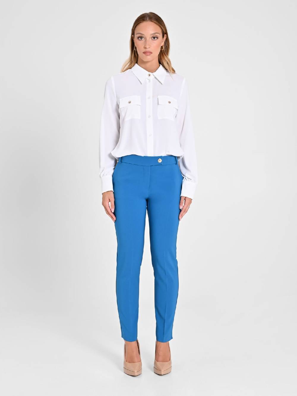 Rinascimento Pantaloni Straight in Tessuto Tecnico Blu Oceano Saldi Di Fabbrica