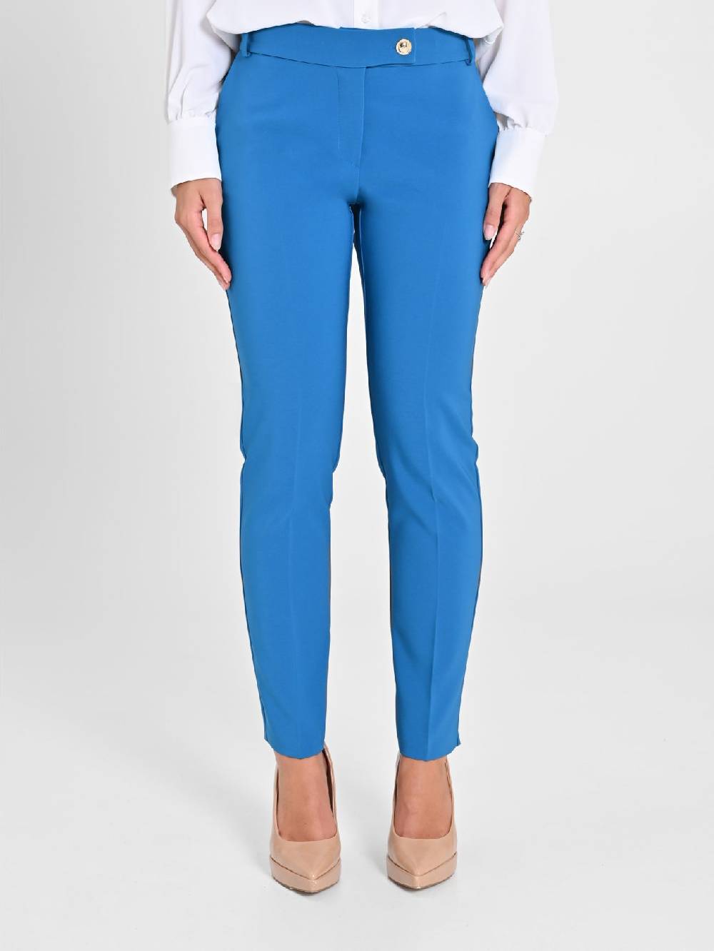 Rinascimento Pantaloni Straight in Tessuto Tecnico Blu Oceano Saldi Di Fabbrica