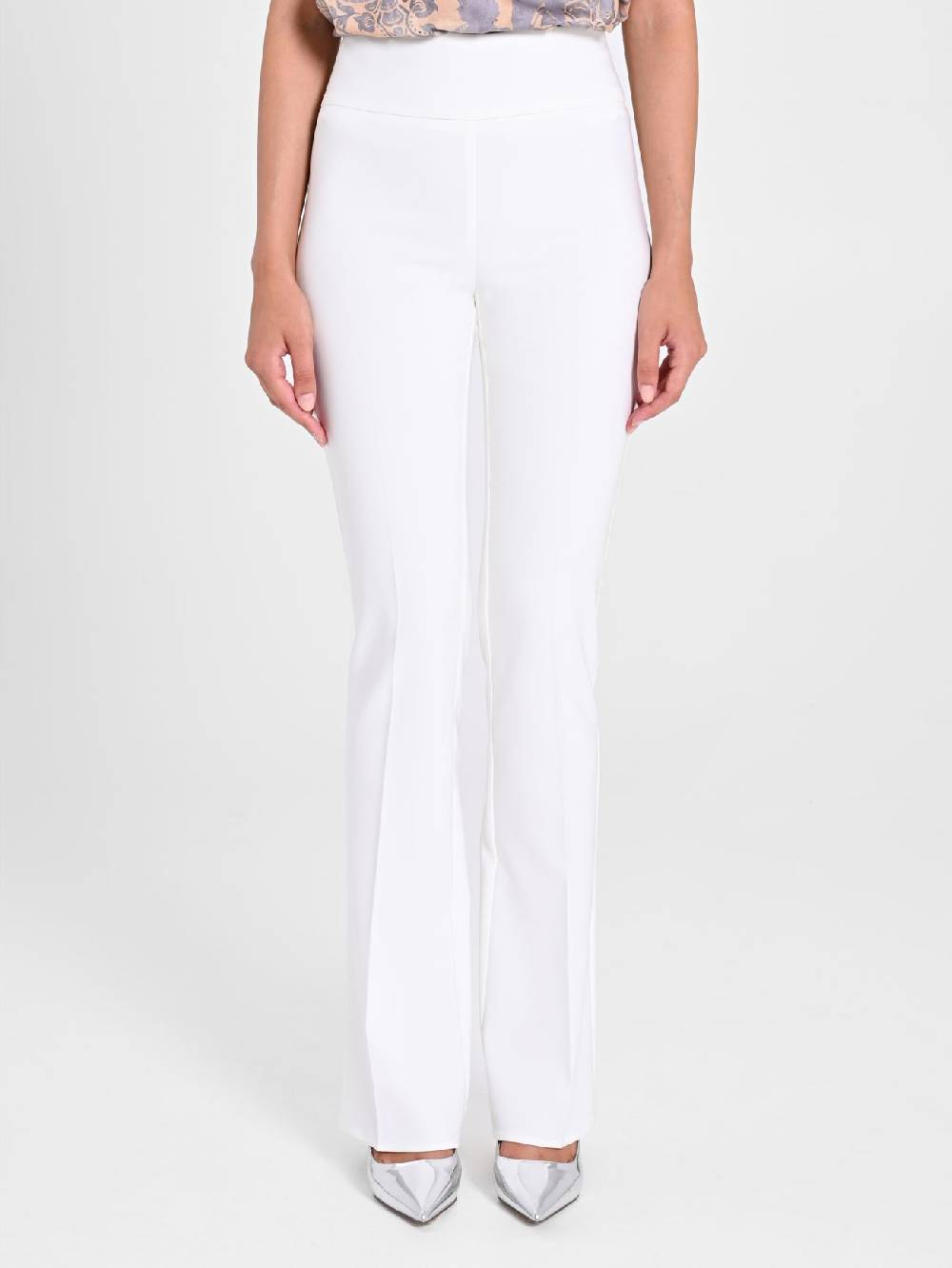 Rinascimento Pantaloni Flared in Tessuto Tecnico Bianco Soddisfazione Garantita