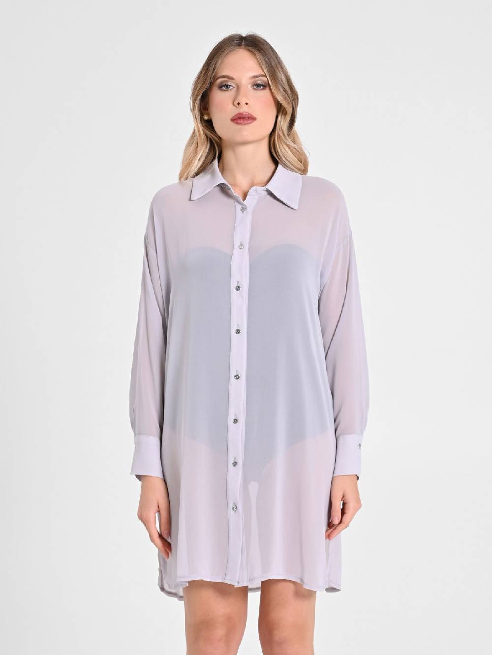 Rinascimento Camicia Lunga in Crepe Georgette Vendita Economica