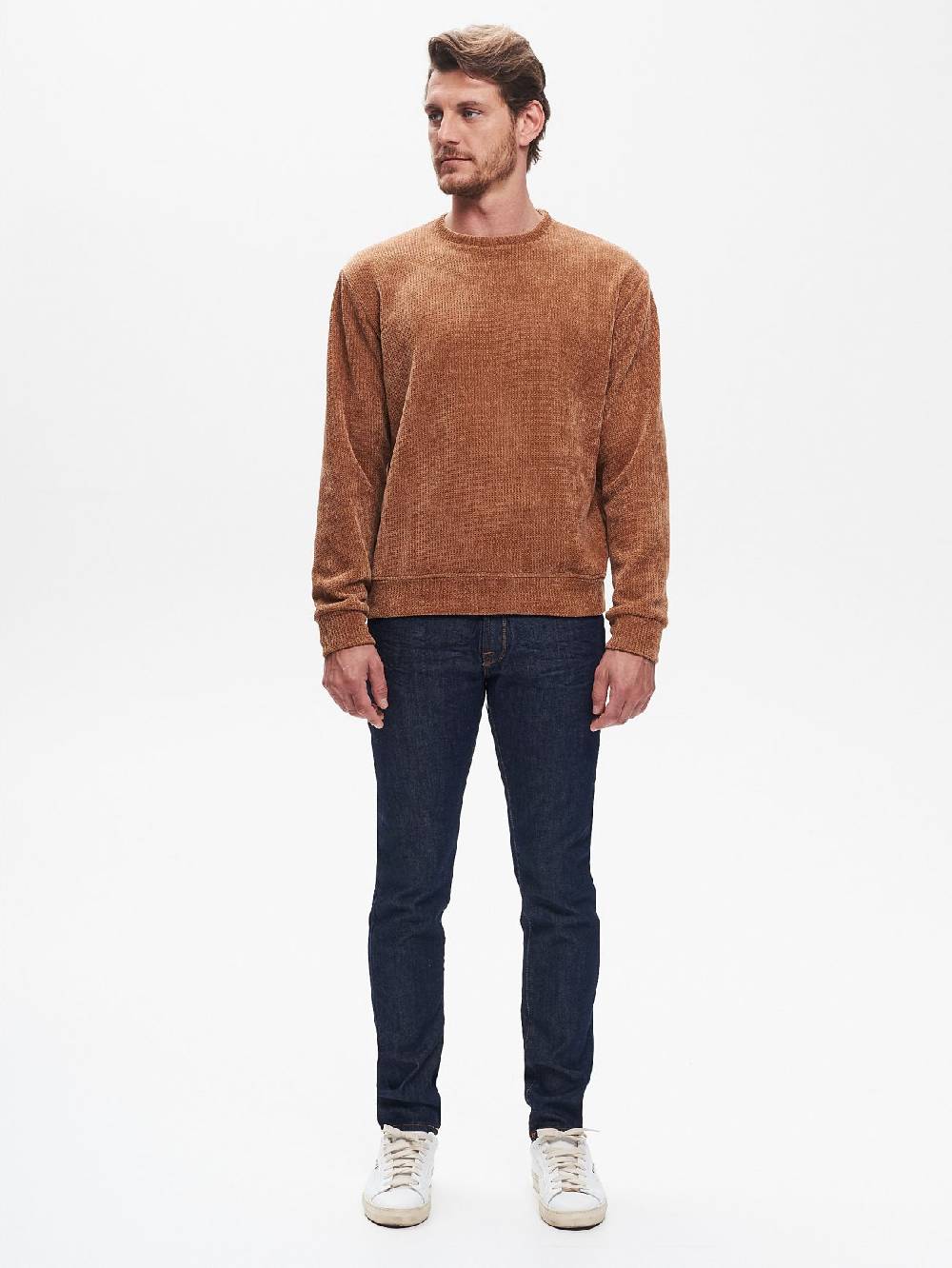 Rinascimento Felpa Girocollo Uomo in Ciniglia Cammello QB24 Sconto