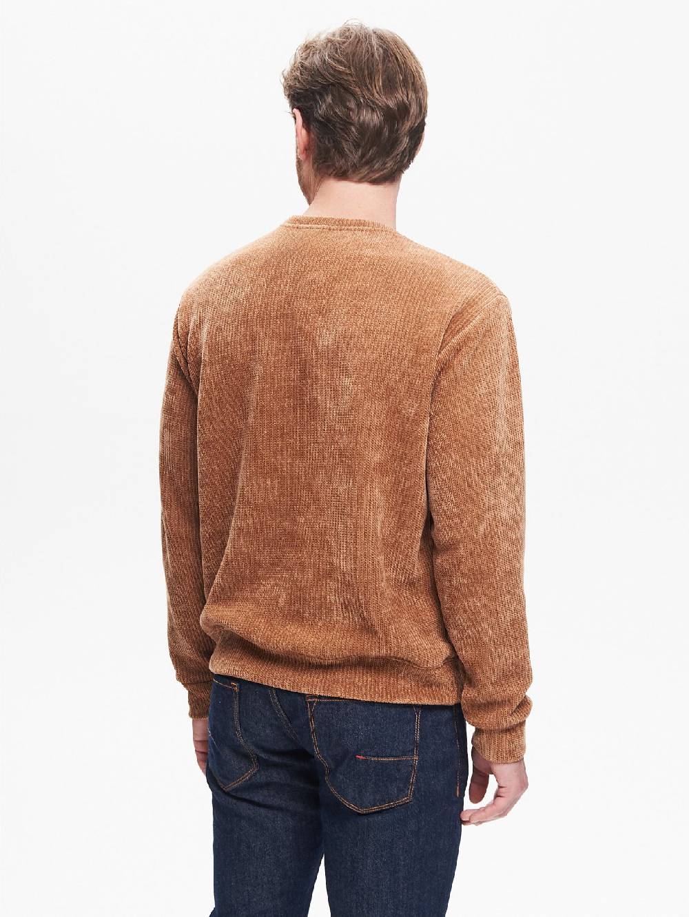 Rinascimento Felpa Girocollo Uomo in Ciniglia Cammello QB24 Sconto