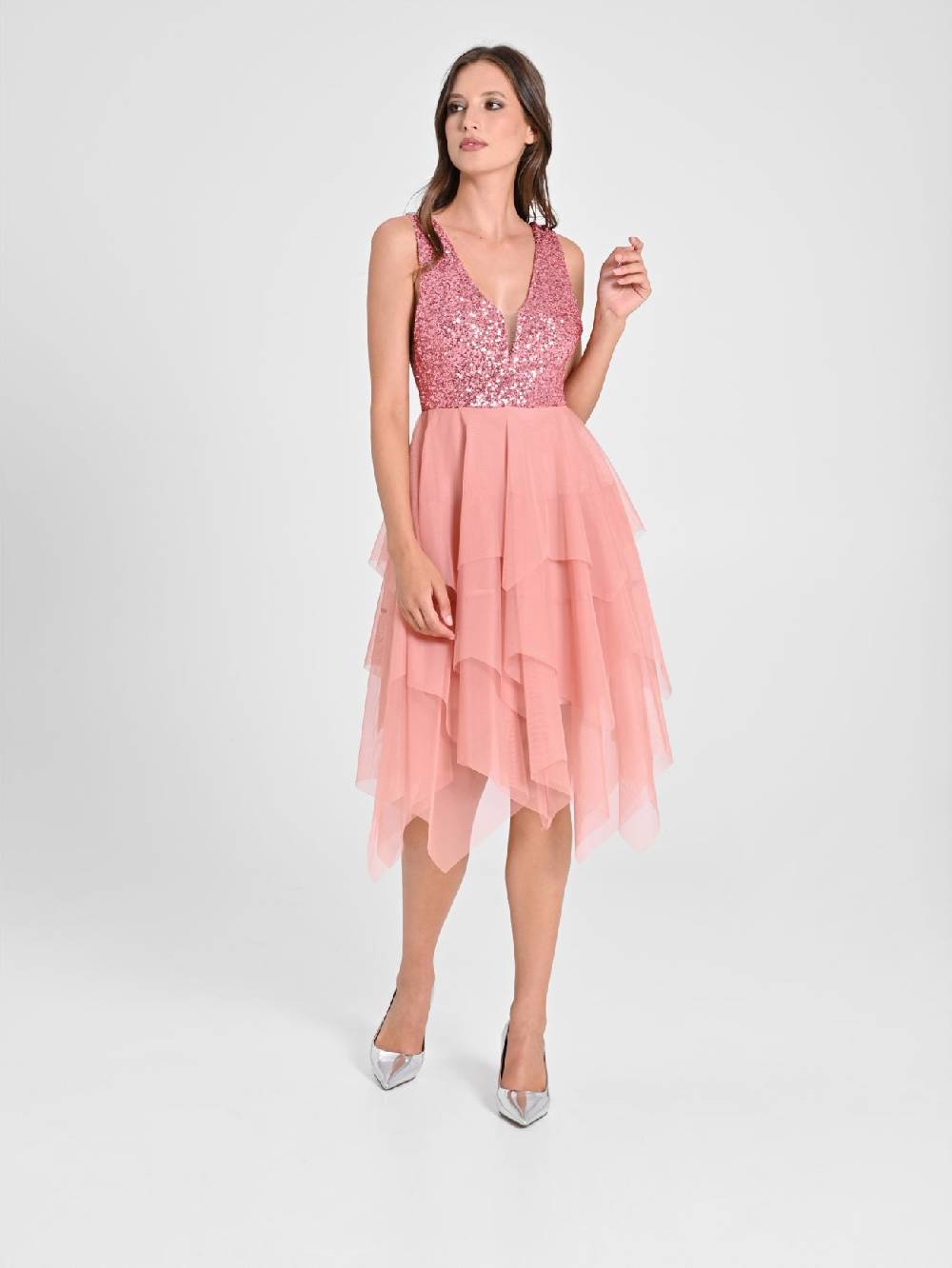 Rinascimento Abito in Tulle e Paillettes Rosa
