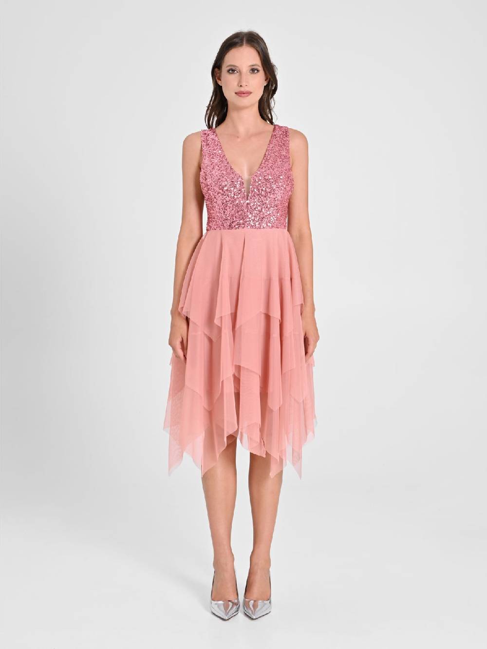 Rinascimento Abito in Tulle e Paillettes Rosa Promozione